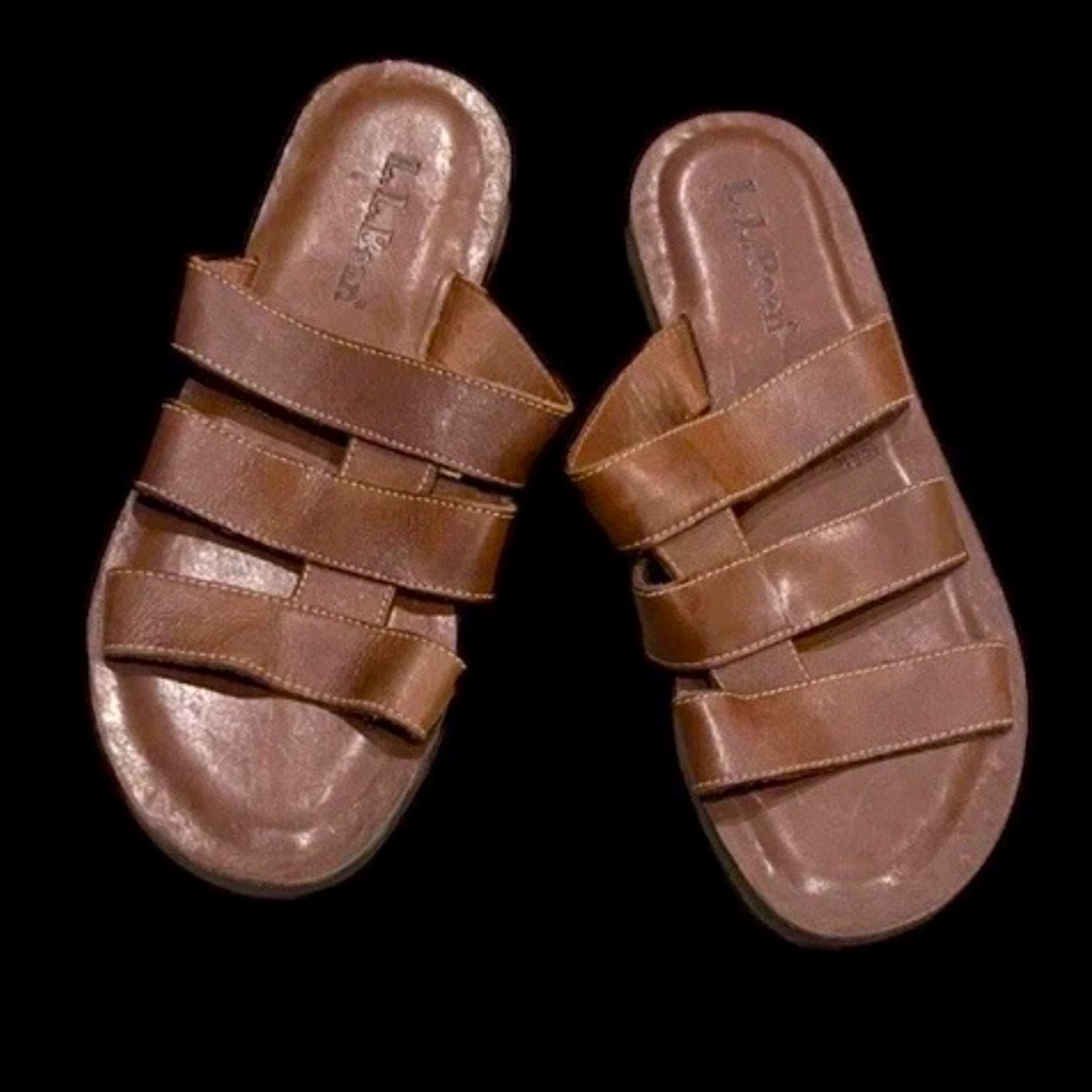 Vintage L.L. Bean Brown Leather Strap Slides Women's Sz  9 M